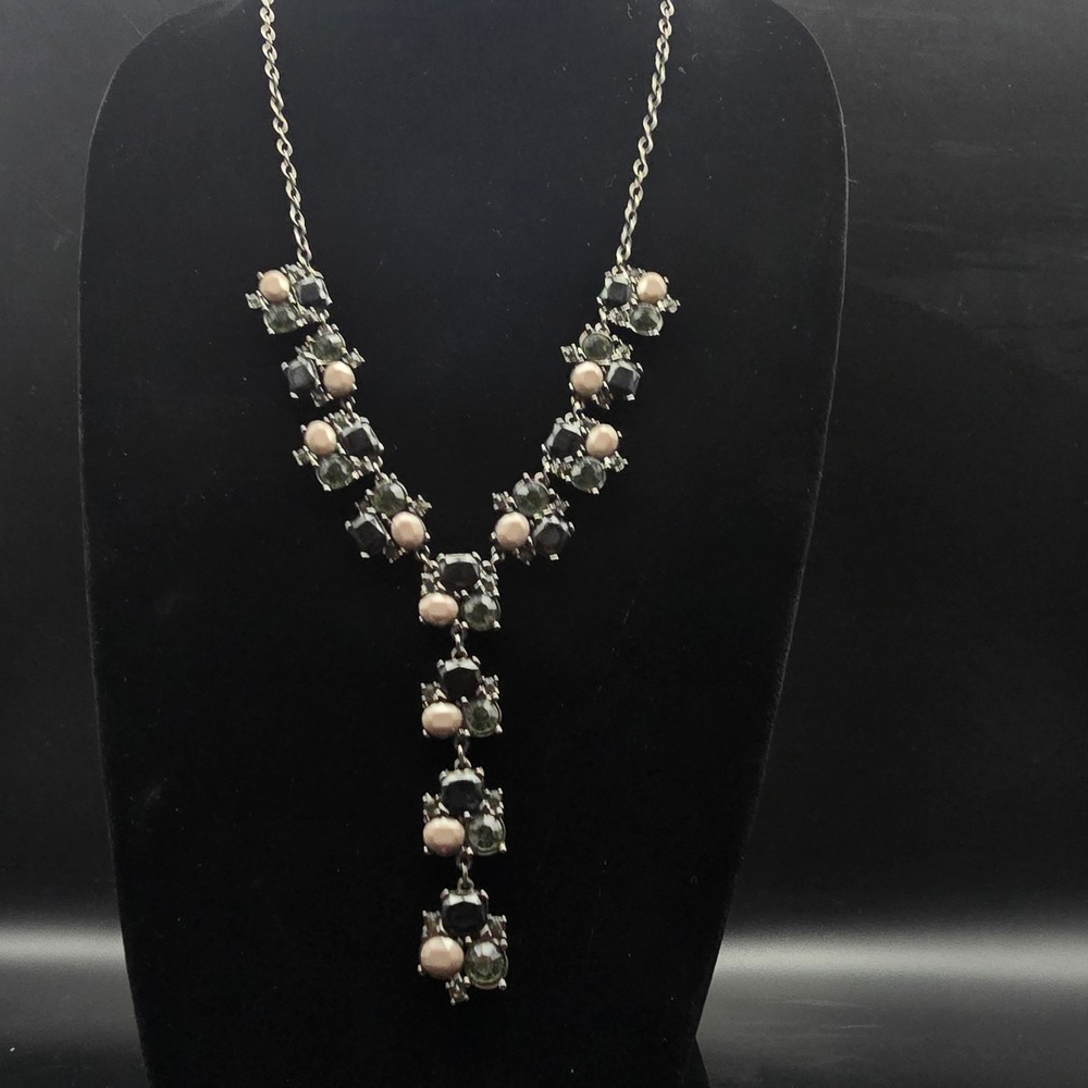 The Limited Pink Black Y Drop Necklace Rhinestone Statement Jewelry